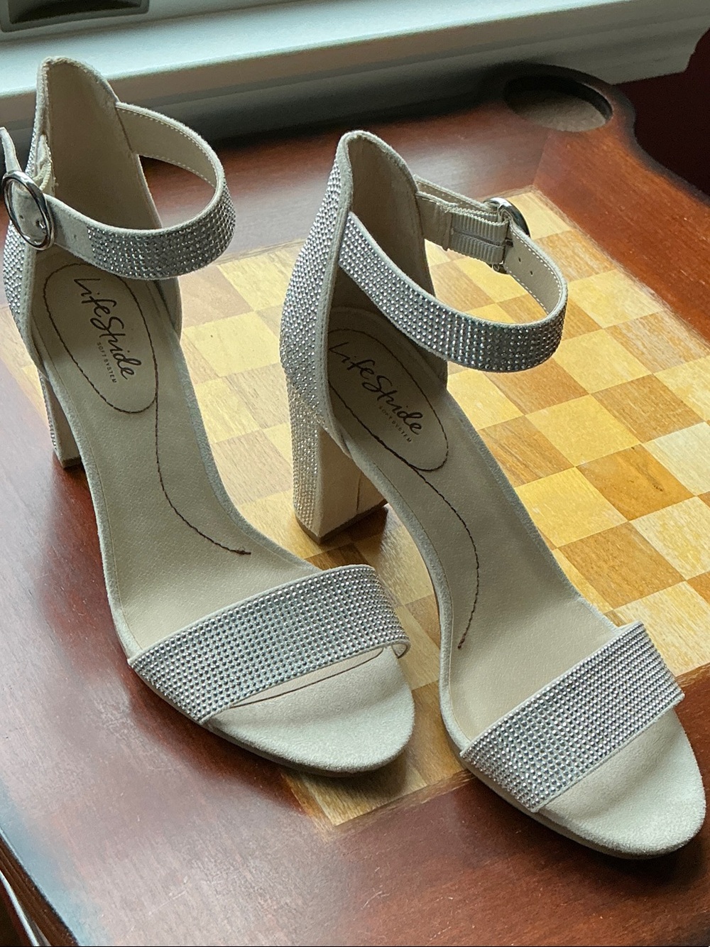 Life Stride 8.5W Studded Ankle-Strap Block Heels